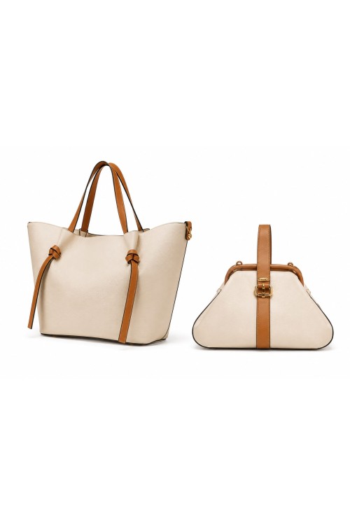 Bolso Tote Bicolor con Detalles Camel