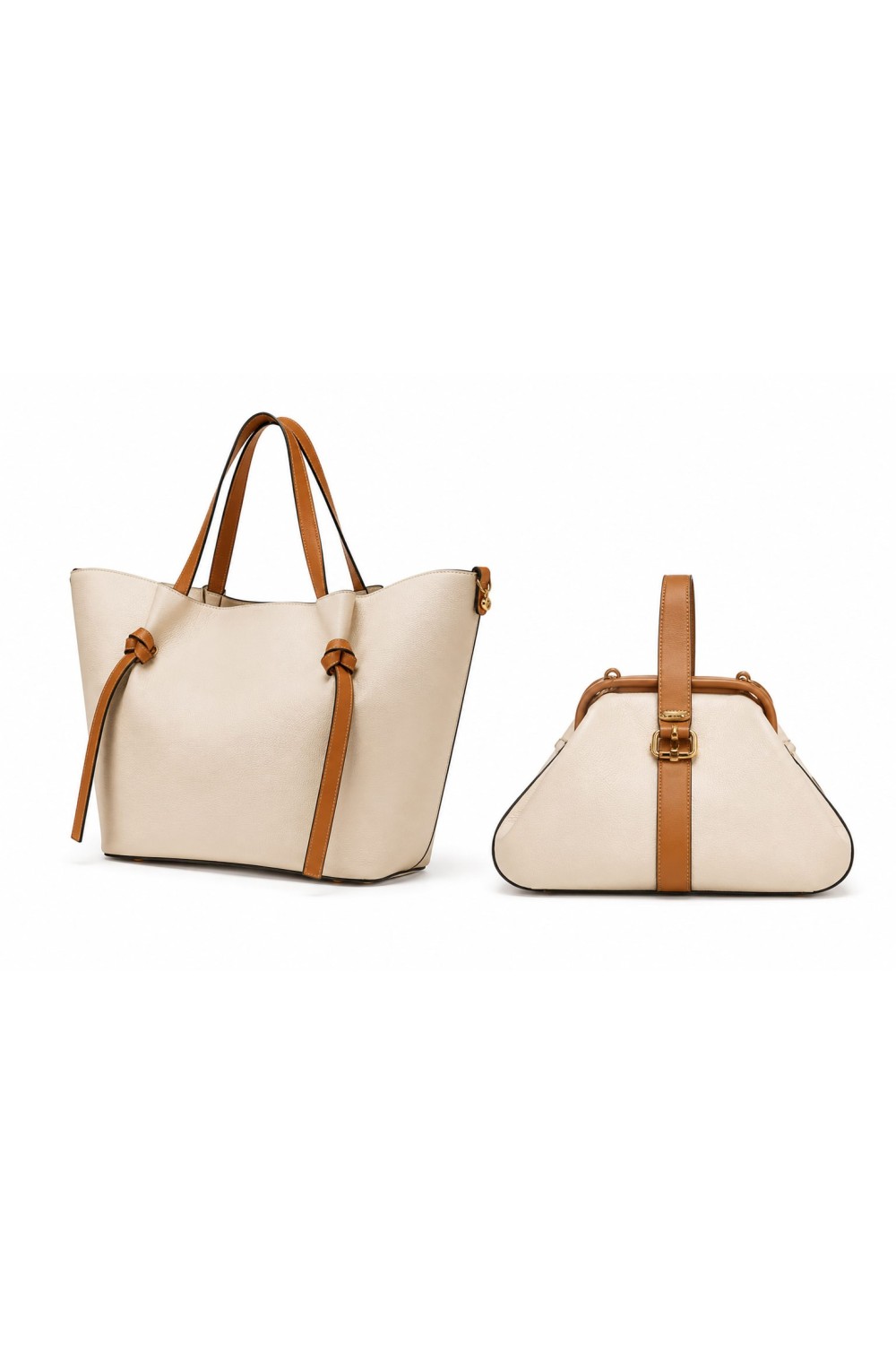 Bolso Tote Bicolor con Detalles Camel