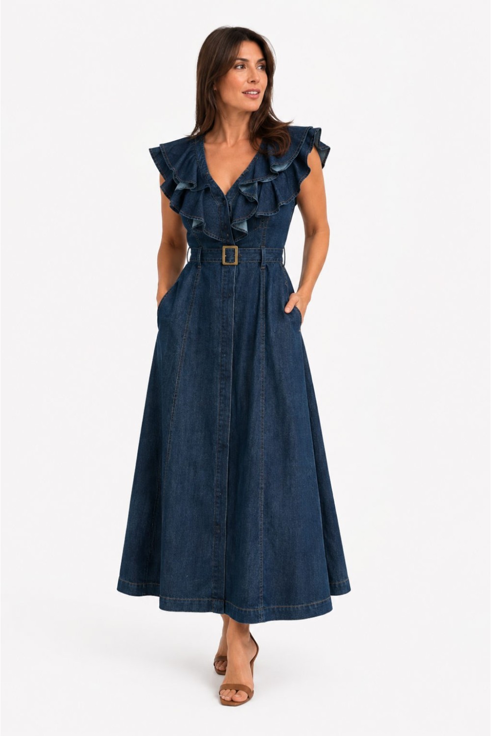 Vestido Largo Vaquero con Volantes